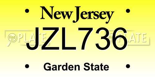 JZL736 New Jersey License Plate