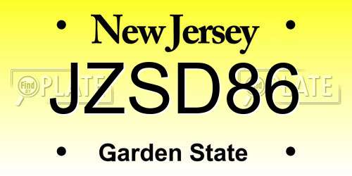 JZSD86 New Jersey License Plate