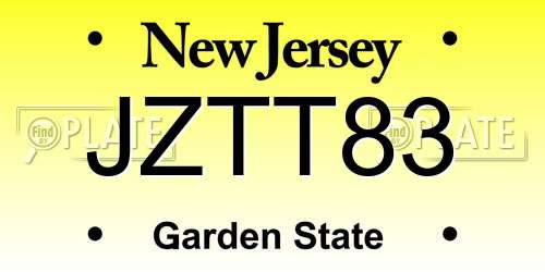 JZTT83 New Jersey License Plate