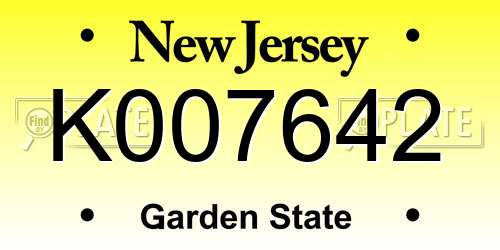K007642 New Jersey License Plate