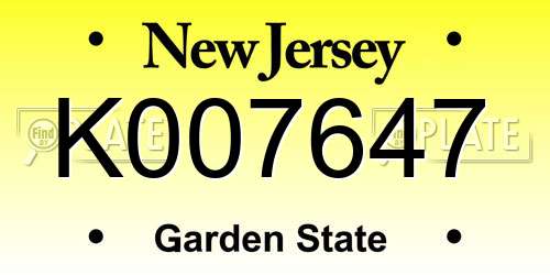K007647 New Jersey License Plate