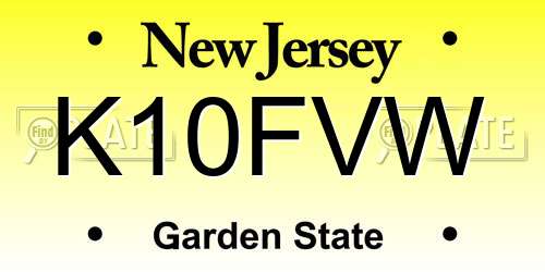 K10FVW New Jersey License Plate