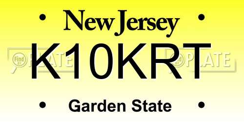 K10KRT New Jersey License Plate