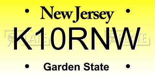 K10RNW New Jersey License Plate