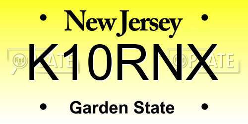 K10RNX New Jersey License Plate