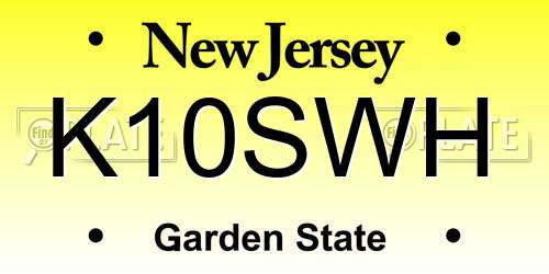 K10SWH New Jersey License Plate