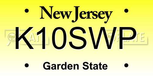 K10SWP New Jersey License Plate