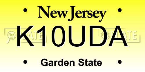 K10UDA New Jersey License Plate