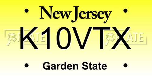 K10VTX New Jersey License Plate