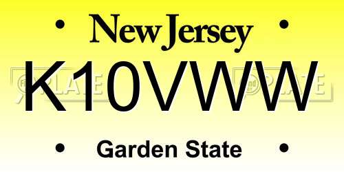 K10VWW New Jersey License Plate