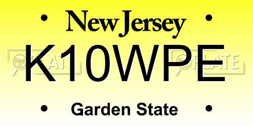 K10WPE New Jersey License Plate