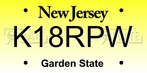 K18RPW New Jersey License Plate
