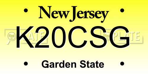K20CSG New Jersey License Plate
