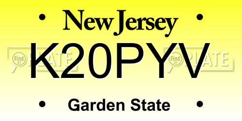 K20PYV New Jersey License Plate