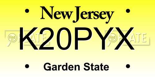 K20PYX New Jersey License Plate