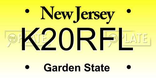 K20RFL New Jersey License Plate