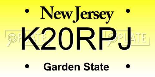 K20RPJ New Jersey License Plate