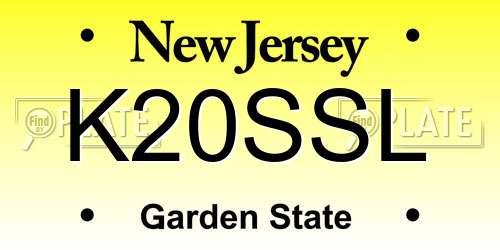 K20SSL New Jersey License Plate