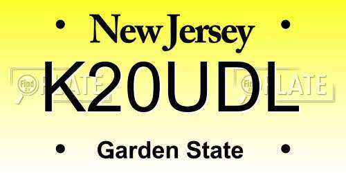K20UDL New Jersey License Plate
