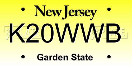 K20WWB New Jersey License Plate