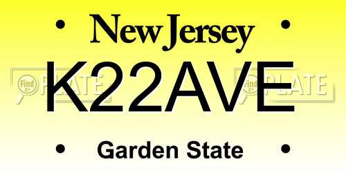 K22AVE New Jersey License Plate