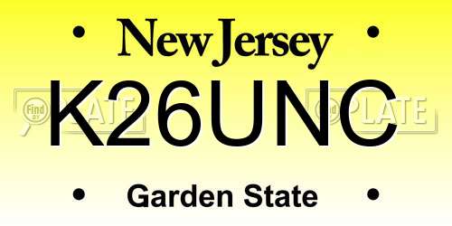 K26UNC New Jersey License Plate