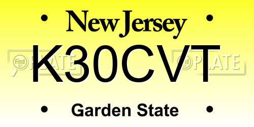 K30CVT New Jersey License Plate