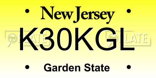 K30KGL New Jersey License Plate