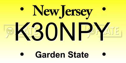 K30NPY New Jersey License Plate