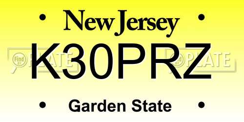 K30PRZ New Jersey License Plate