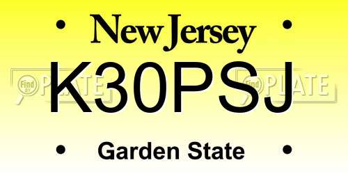 K30PSJ New Jersey License Plate