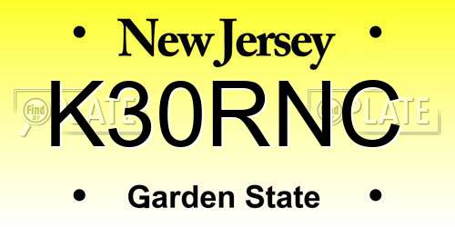 K30RNC New Jersey License Plate