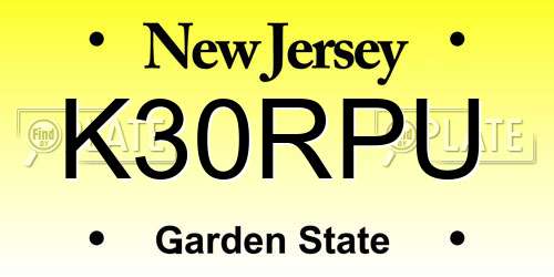 K30RPU New Jersey License Plate