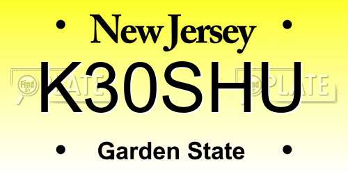 K30SHU New Jersey License Plate
