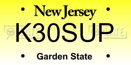 K30SUP New Jersey License Plate