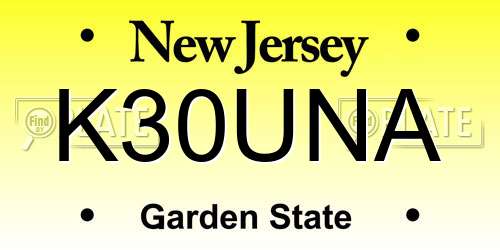 K30UNA New Jersey License Plate