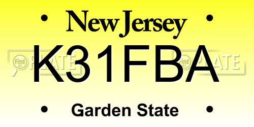 K31FBA New Jersey License Plate