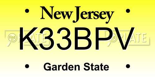 K33BPV New Jersey License Plate