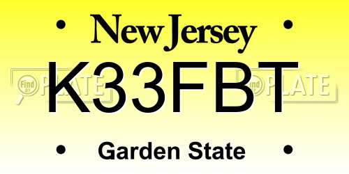 K33FBT New Jersey License Plate