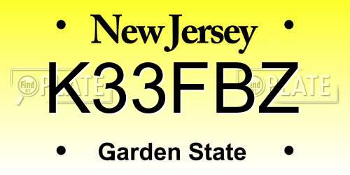 K33FBZ New Jersey License Plate