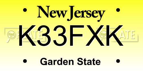 K33FXK New Jersey License Plate