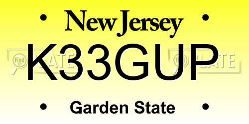 K33GUP New Jersey License Plate