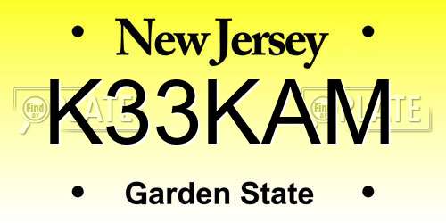 K33KAM New Jersey License Plate