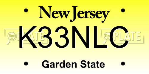 K33NLC New Jersey License Plate
