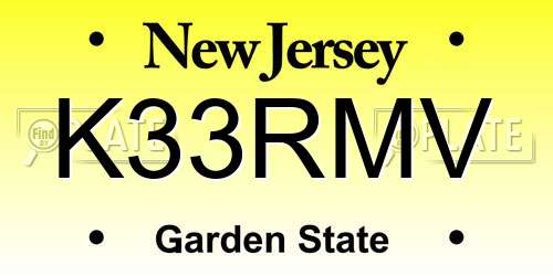 K33RMV New Jersey License Plate