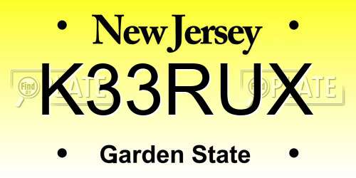 K33RUX New Jersey License Plate