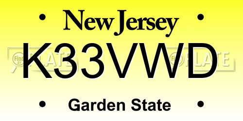 K33VWD New Jersey License Plate