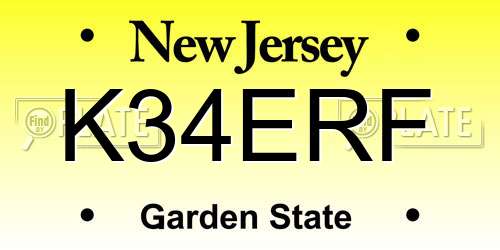 K34ERF New Jersey License Plate