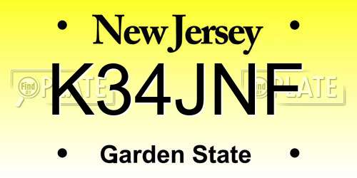 K34JNF New Jersey License Plate