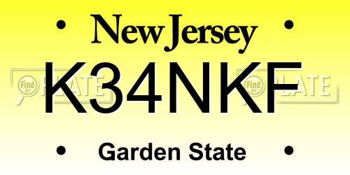 K34NKF New Jersey License Plate